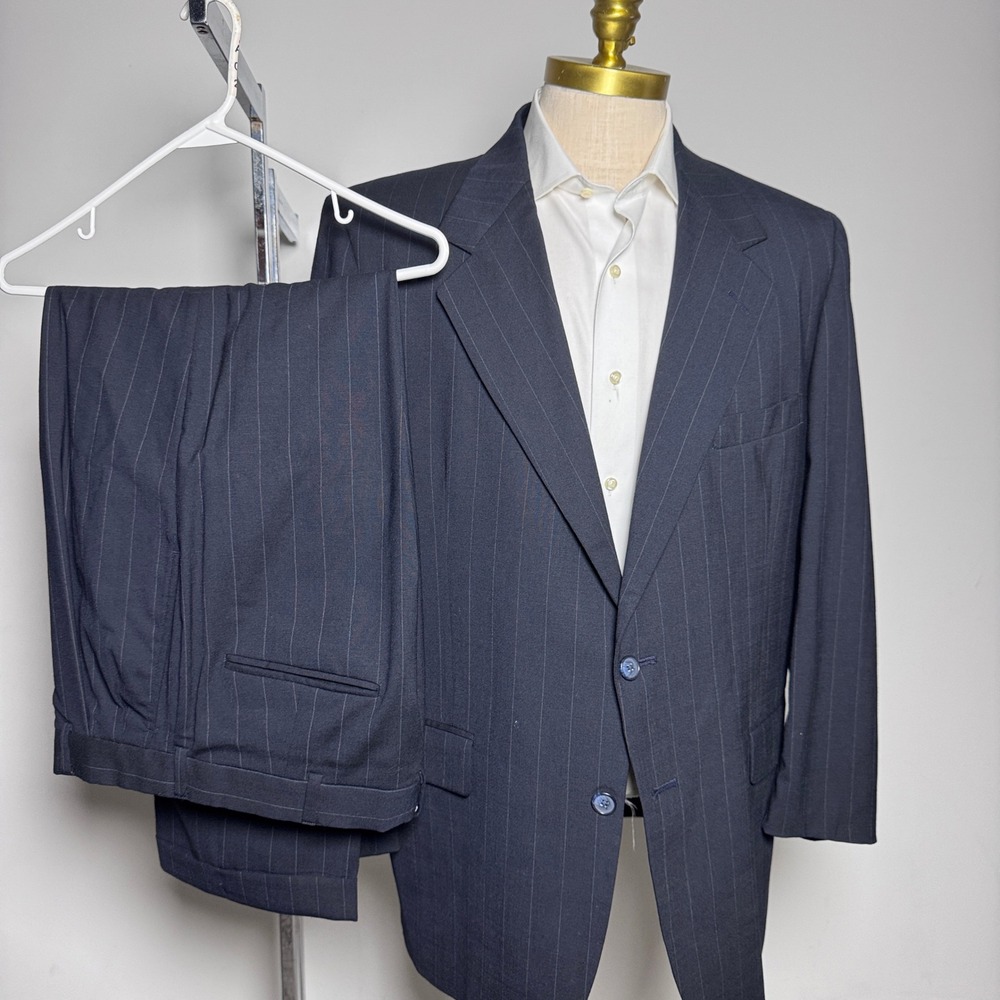 Hardwick Suit Mens 44R W32 Navy Blue Pinstripe 2 Button Notch Lapel USA Made